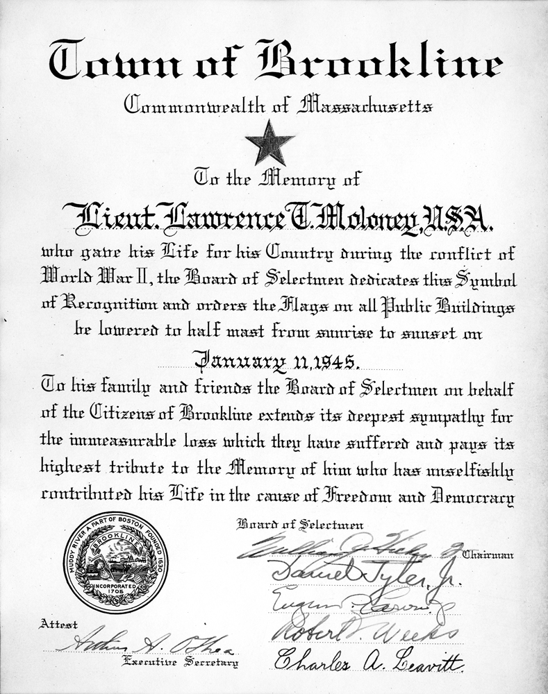 Lt. Lawrence T. Moloney, Jr., Proclamation of the Brookline Board of Selectmen