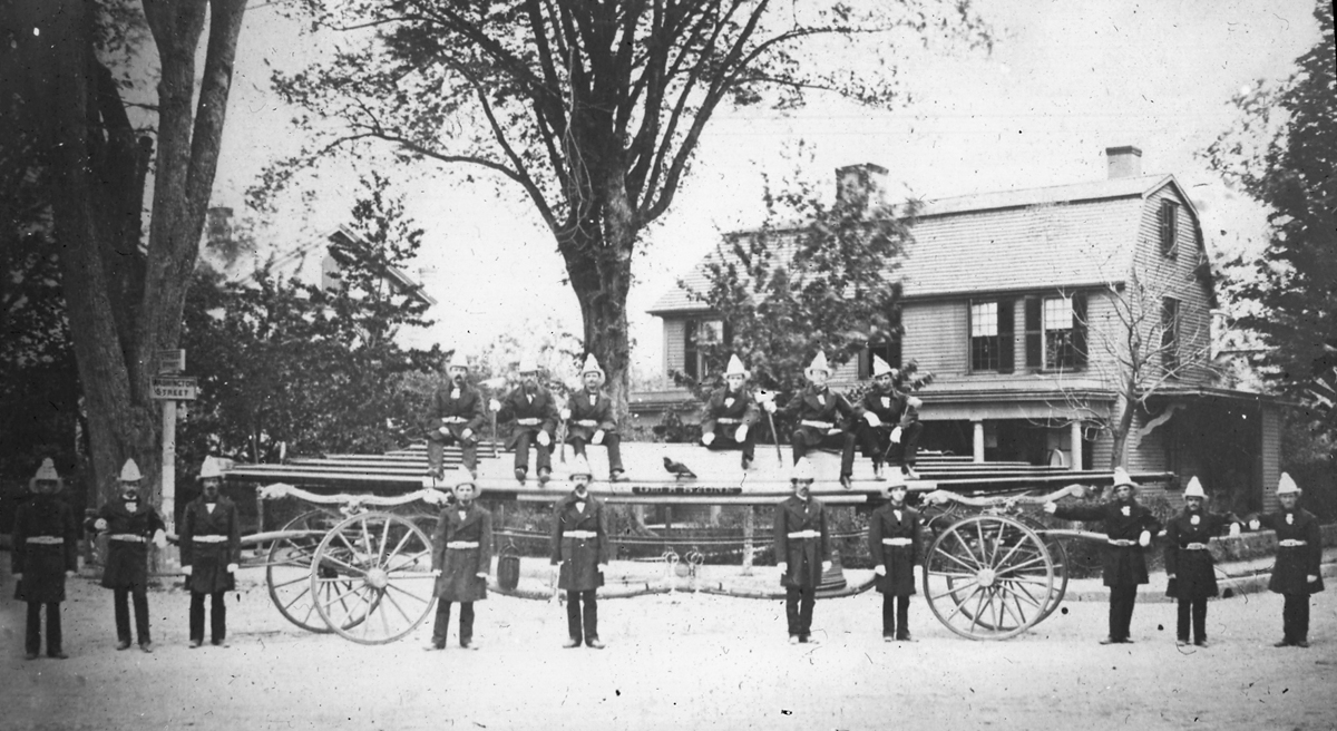George Stone Hook and Ladder Company, Washington St. at Cypress St., May 30, 1873