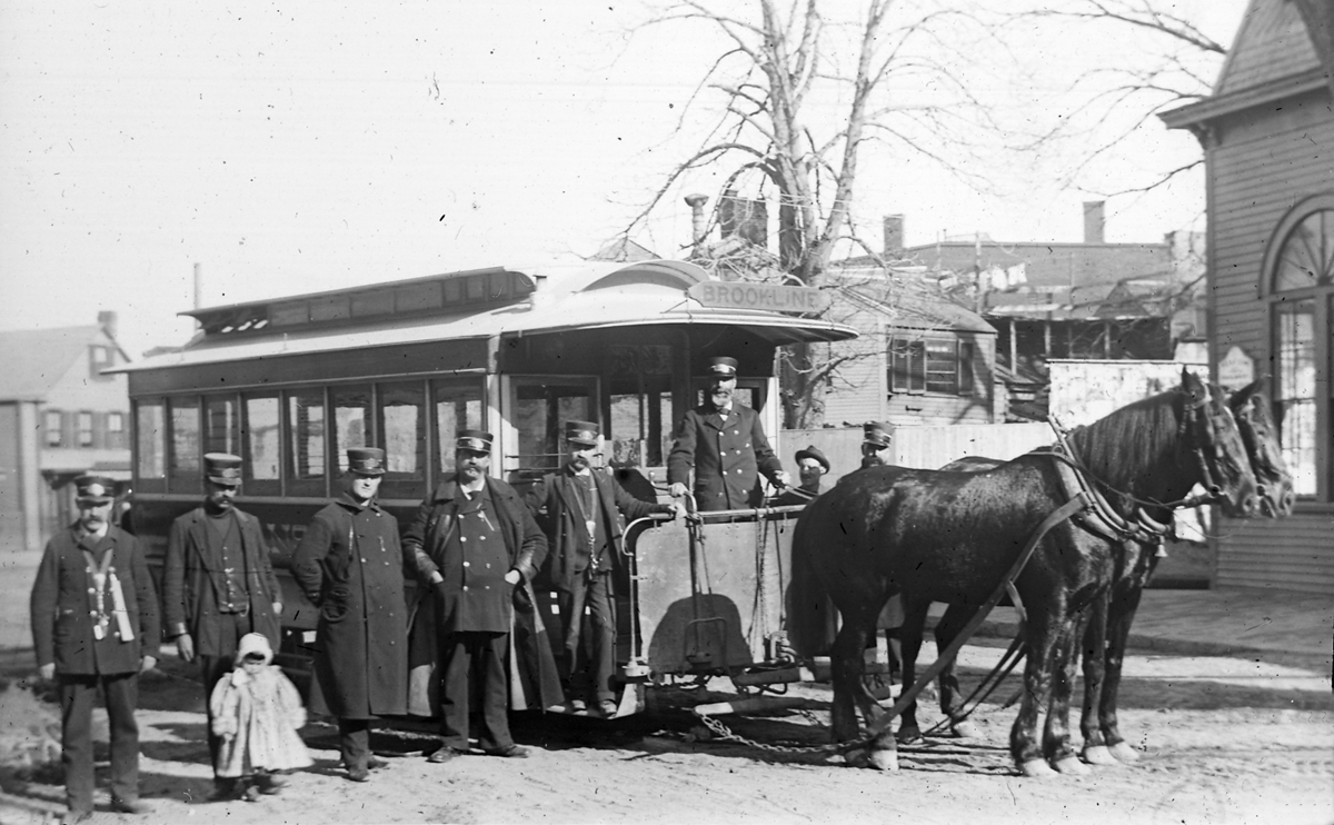 Brookline Village. Horsecar at Morss Ave & Walnut St. Stable, 1893