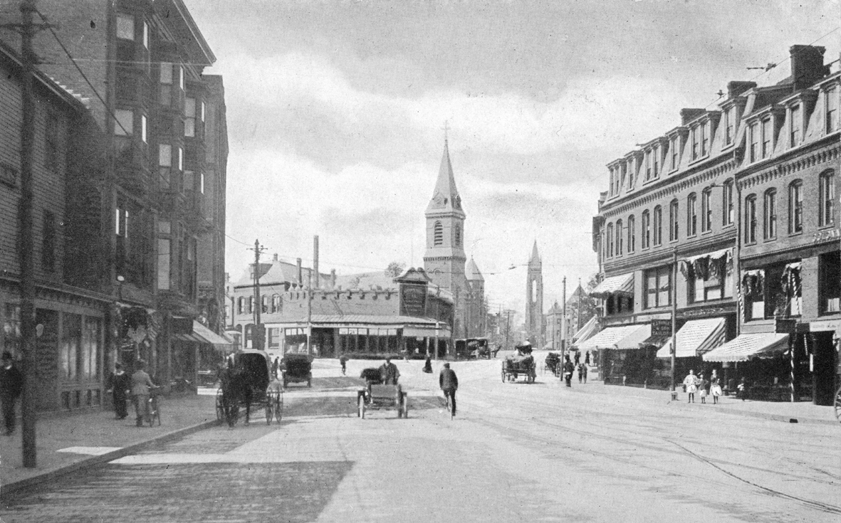Harvard Square, Brookline Village, 1907